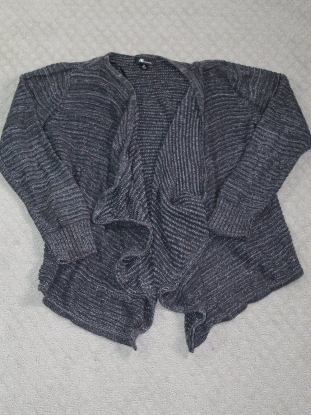 AB Studio Size XL Variegated Charcoal Grey Waterfall Front Cardigan